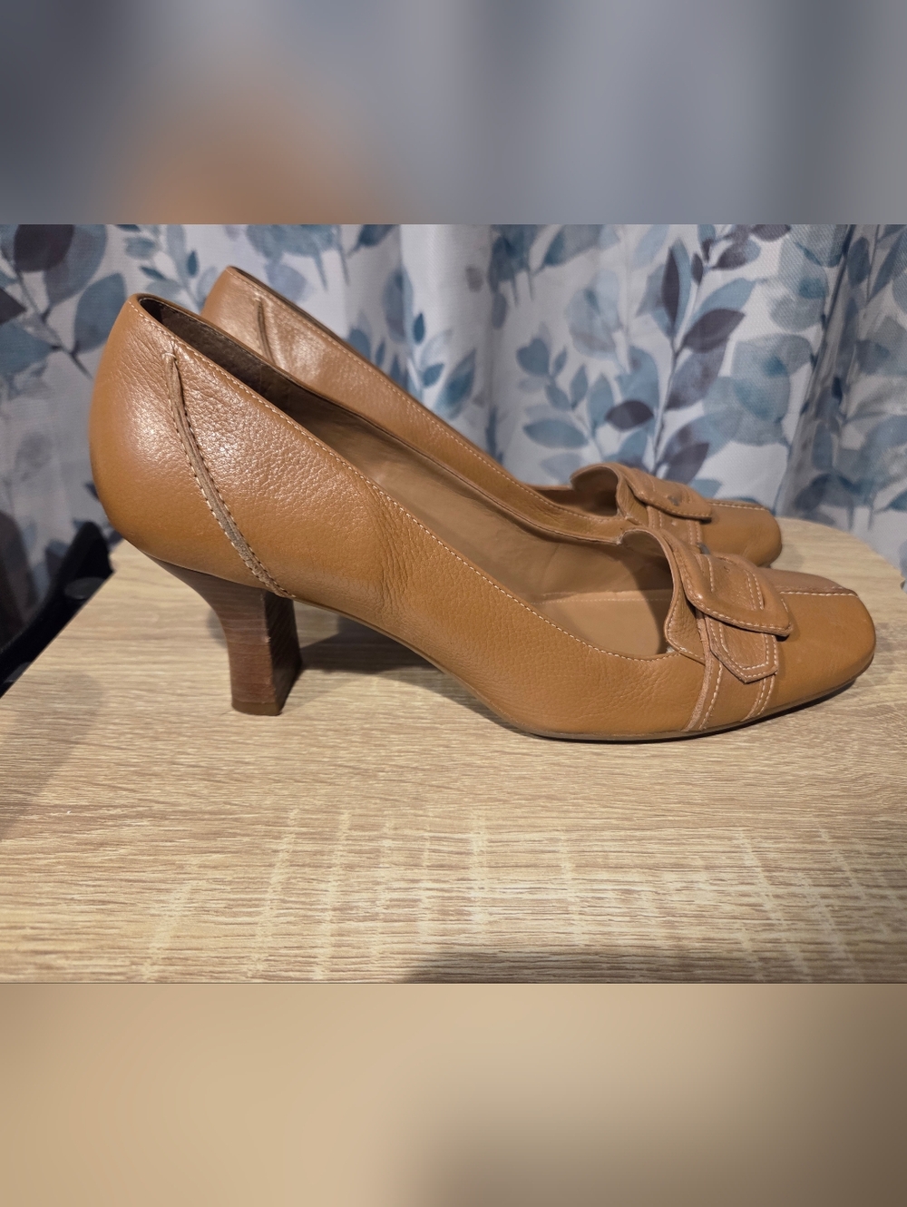 Gianni Bini Brown Leather‎ Buckle Square-Toe Pumps